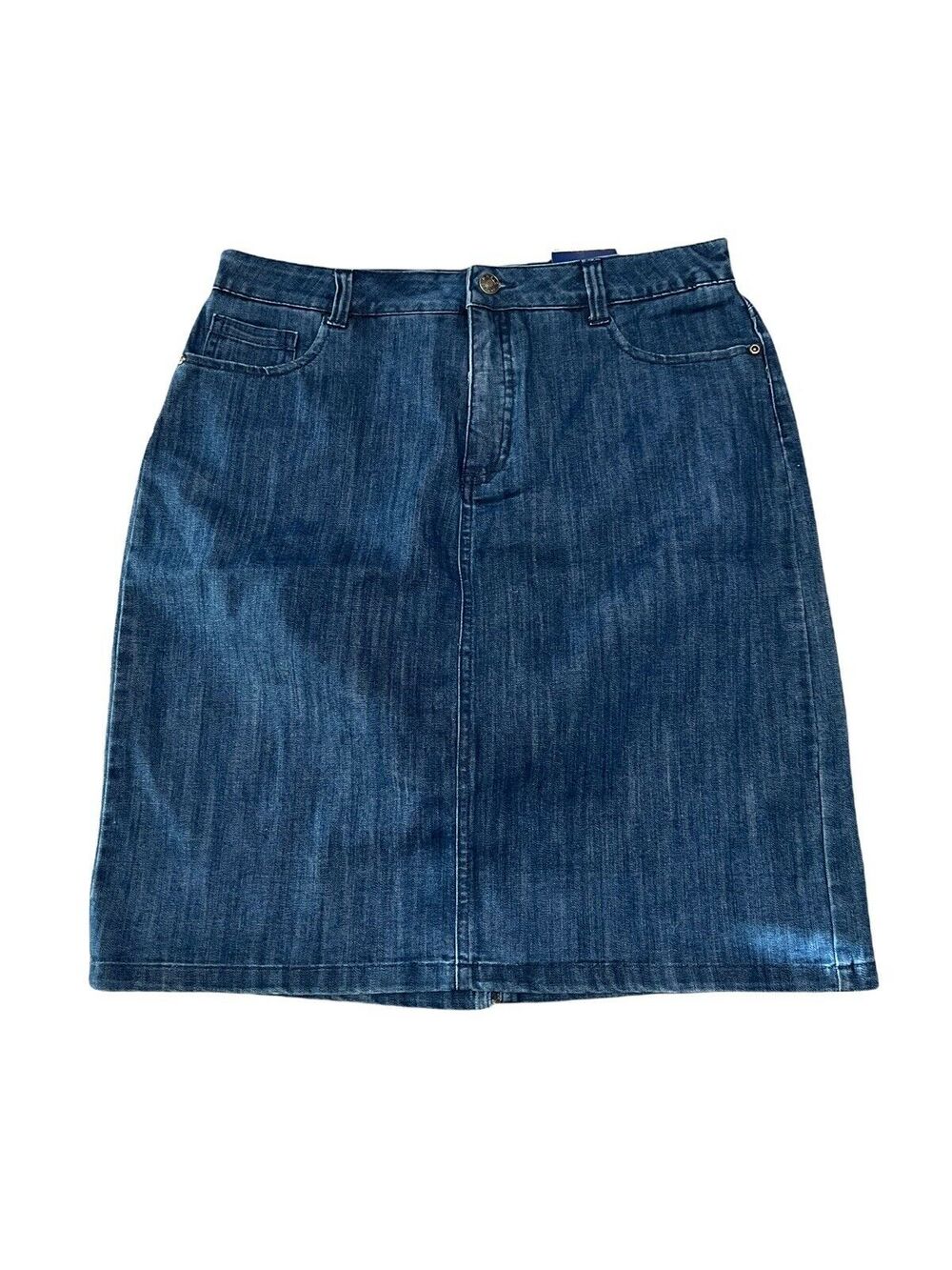 basic editions Blue Jeans mid rise Skirt Denim Women's Size M Stretch Cotton